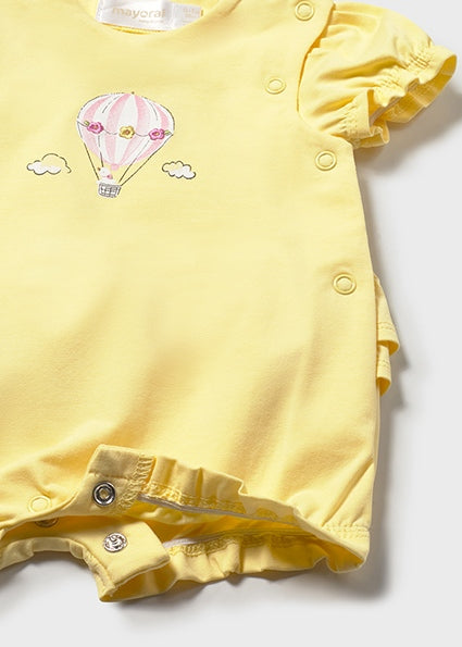 Mayoral Baby Girl Sunny Balloon Romper | Lemon Hot Air Balloon Romper (0M–18M)