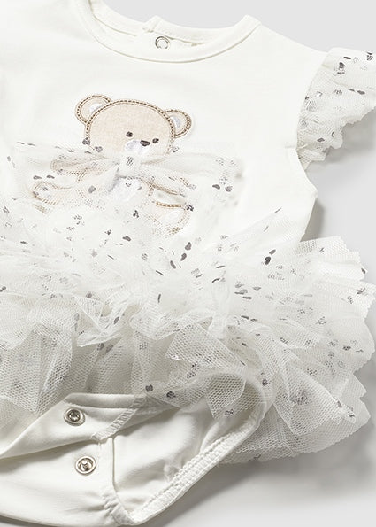 Mayoral Baby Girl Ivory Teddy Tulle Romper & Headband Set | Ivory Tulle Tutu Romper (0M–18M)