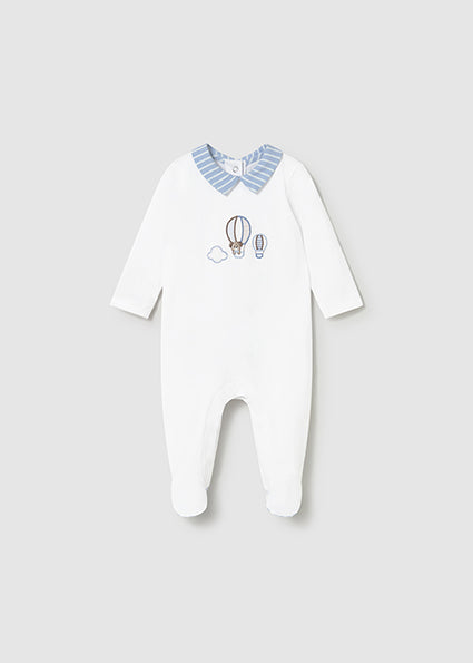 Mayoral Baby Boy Hot Air Balloon Embroidered Babygrow | White & Green Hot Air Balloon Babygrow (0M–12M)
