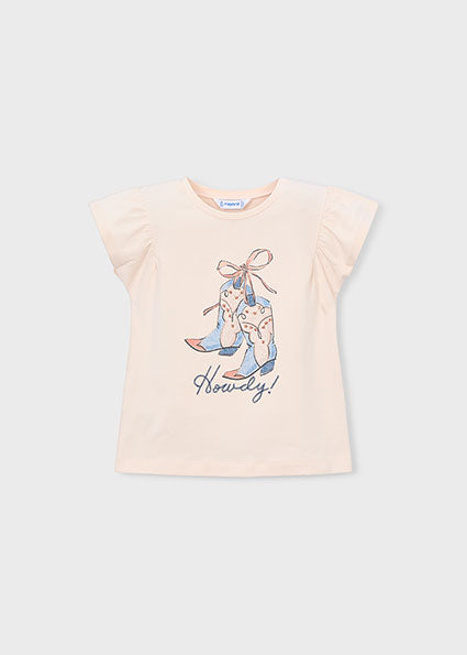 Mayoral Girls Salmon Pink Graphic T-Shirt & Denim Shorts Set | 2-Piece Shorts Set (5–10 Years)