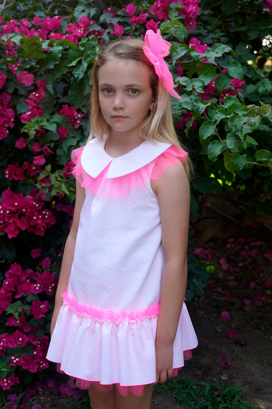 Babiné Neon Pink Girls A-Line Summer Dress | Spanish Traditional Outfit (6-12 Years)