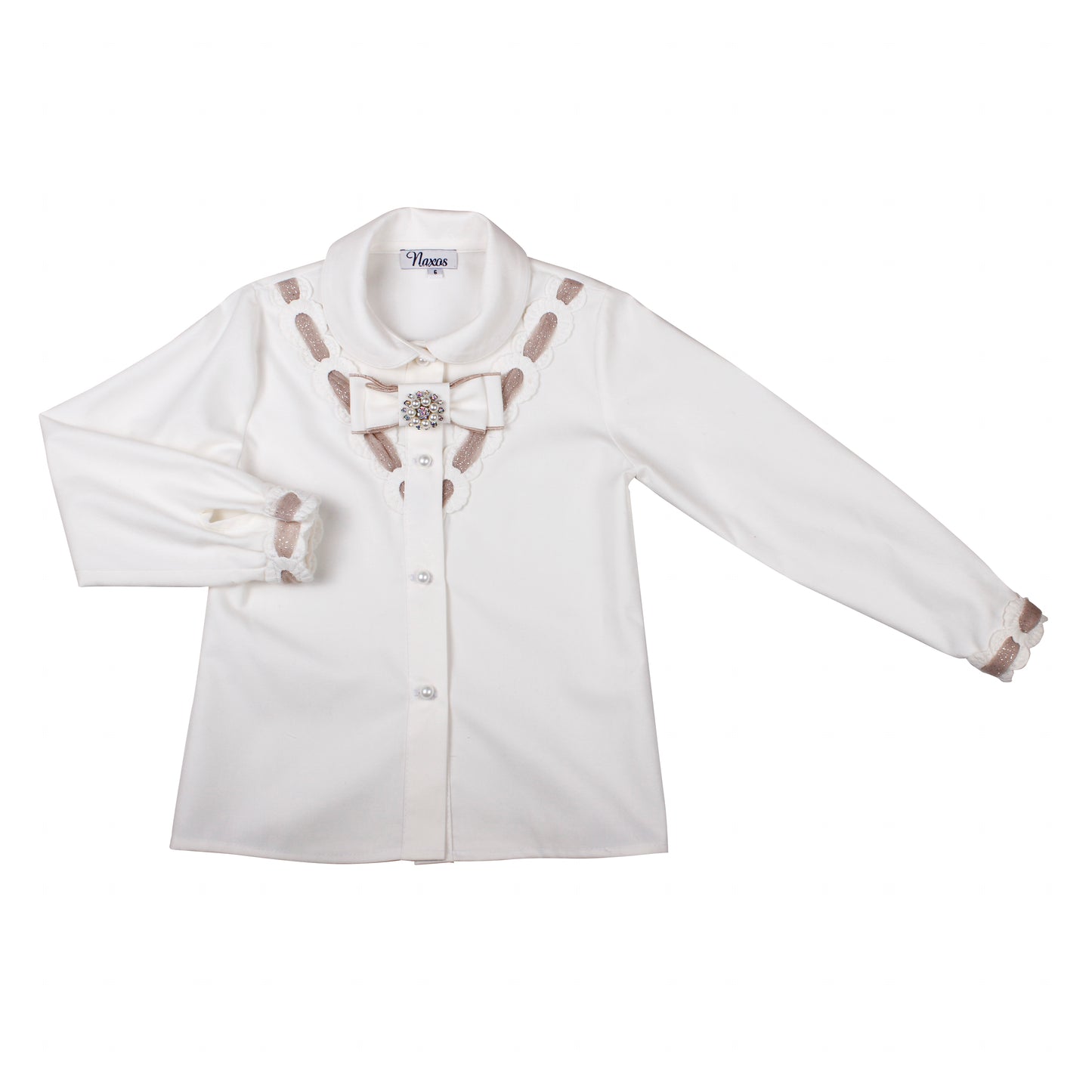 Naxos Girls 3-Piece Tweed Blazer, Shirt & Shorts Set | Champagne Sparkle Outfit with Bows & Jewel Detail (8–12 Years)