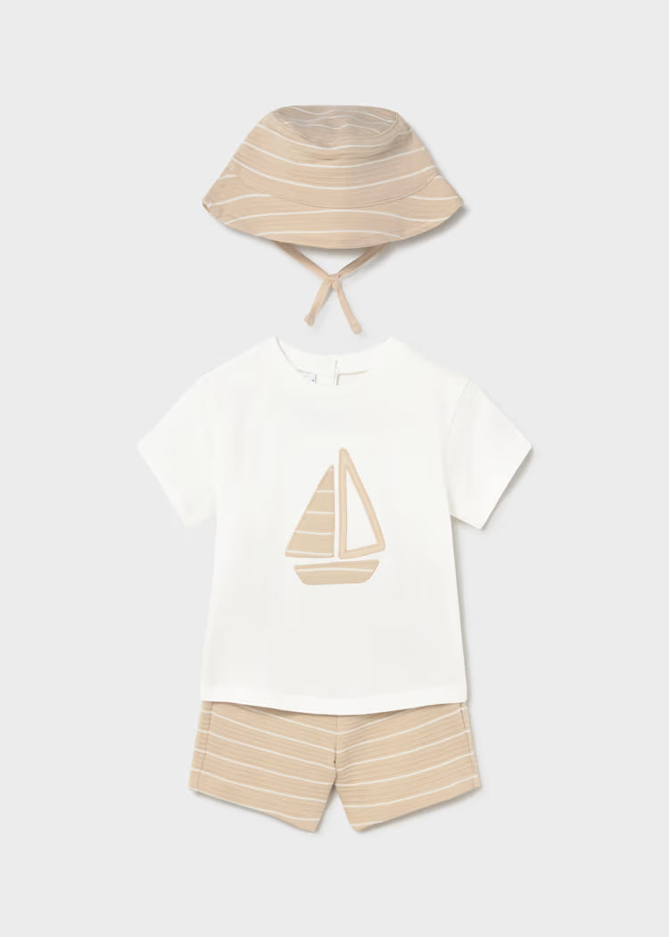 Mayoral Boys 3 Piece Knit Set Shorts Set And Hat | Boat Three Piece Shorts Set (12M– 4Y)