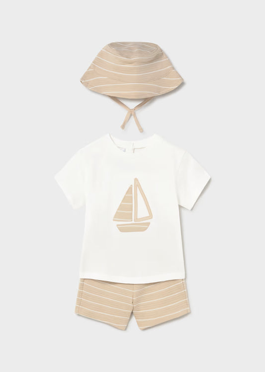 Mayoral Boys 3 Piece Knit Set Shorts Set And Hat | Boat Three Piece Shorts Set (12M– 4Y)