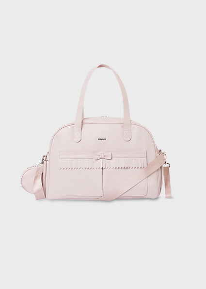 Mayoral Baby Changing Bag in Pink | Stylish Bow Detail Nappy Bag with Bottle Holder & Strap