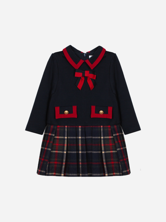 Patachou Girls Navy/Red Tartan & Interlock Dress | Winter Tartan Pleated Dress (2-8 Years)