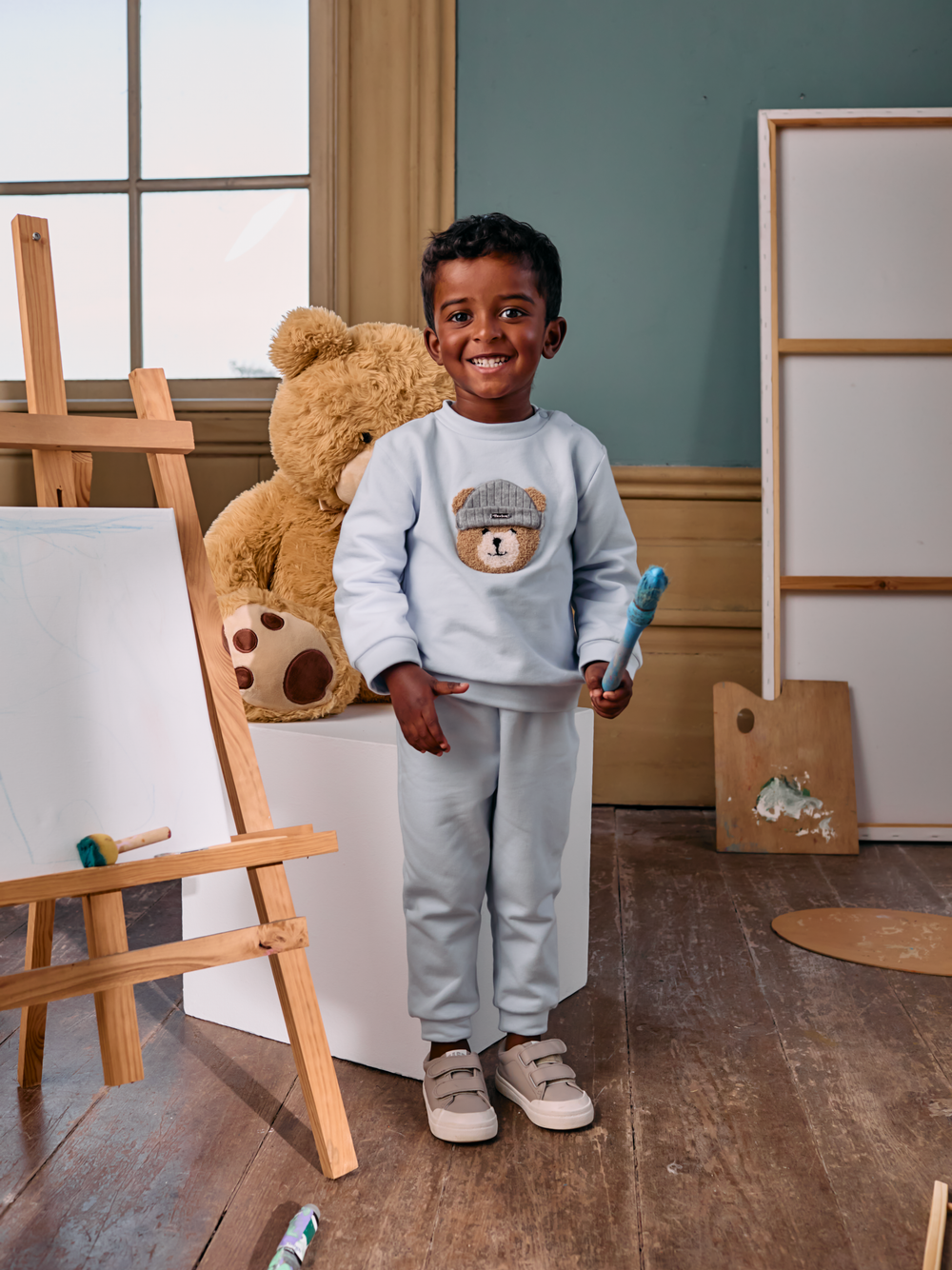 Patachou Boys Baby Blue Bear Tracksuit Set  | Winter Bear With a Beanie Set (6 Months-2 Years)