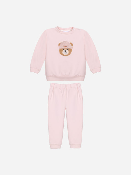 Patachou Girls Baby Pink Bear Tracksuit Set | Winter Bear With a Beanie Set (6 Months-6 Years)