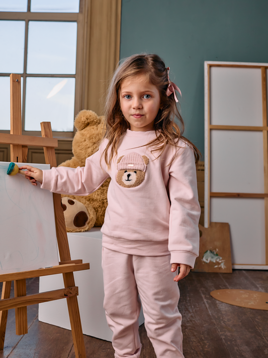 Patachou Girls Baby Pink Bear Tracksuit Set  | Winter Bear With a Beanie Set (6 Months-6 Years)