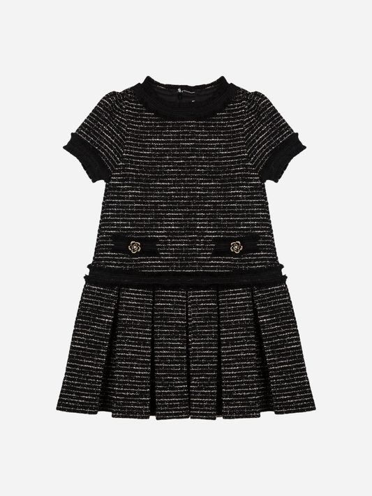 Patachou Girls Black Tweed Pleated Dress | Winter Tweed Pleated Dress (6-12 Years)