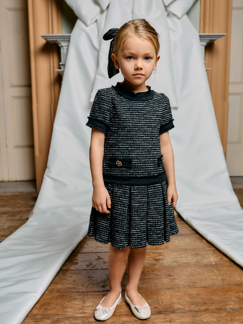 Patachou Girls Black Tweed Pleated Dress | Winter Tweed Pleated Dress (6-12 Years)