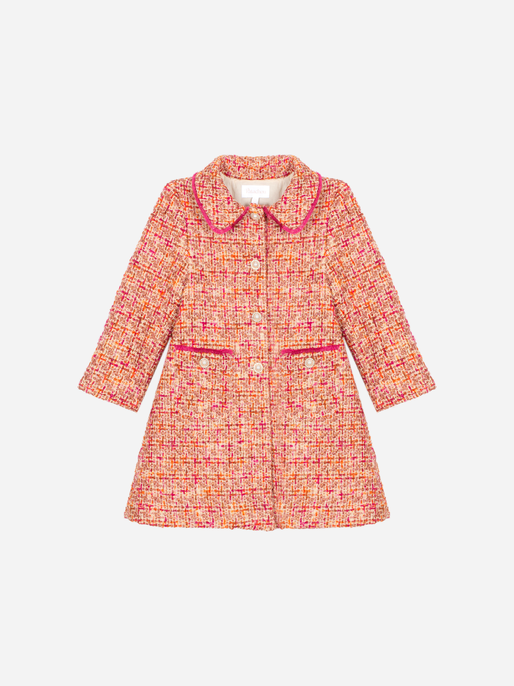 Patachou Girls Fuchsia Tweed Woven Dress Coat | Winter Tweed Dress Coat (6-12 Years)