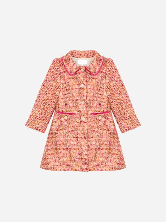 Patachou Girls Fuchsia Tweed Woven Dress Coat | Winter Tweed Dress Coat (6-12 Years)