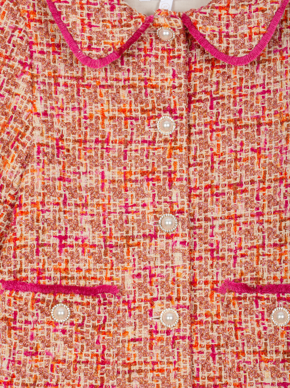 Patachou Girls Fuchsia Tweed Woven Dress Coat | Winter Tweed Dress Coat (6-12 Years)