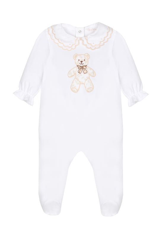 Patachou Camel Toile Teddy Babygrow  | Teddy Bear Detail Babygrow With Scallop Collar (1-6 Months)