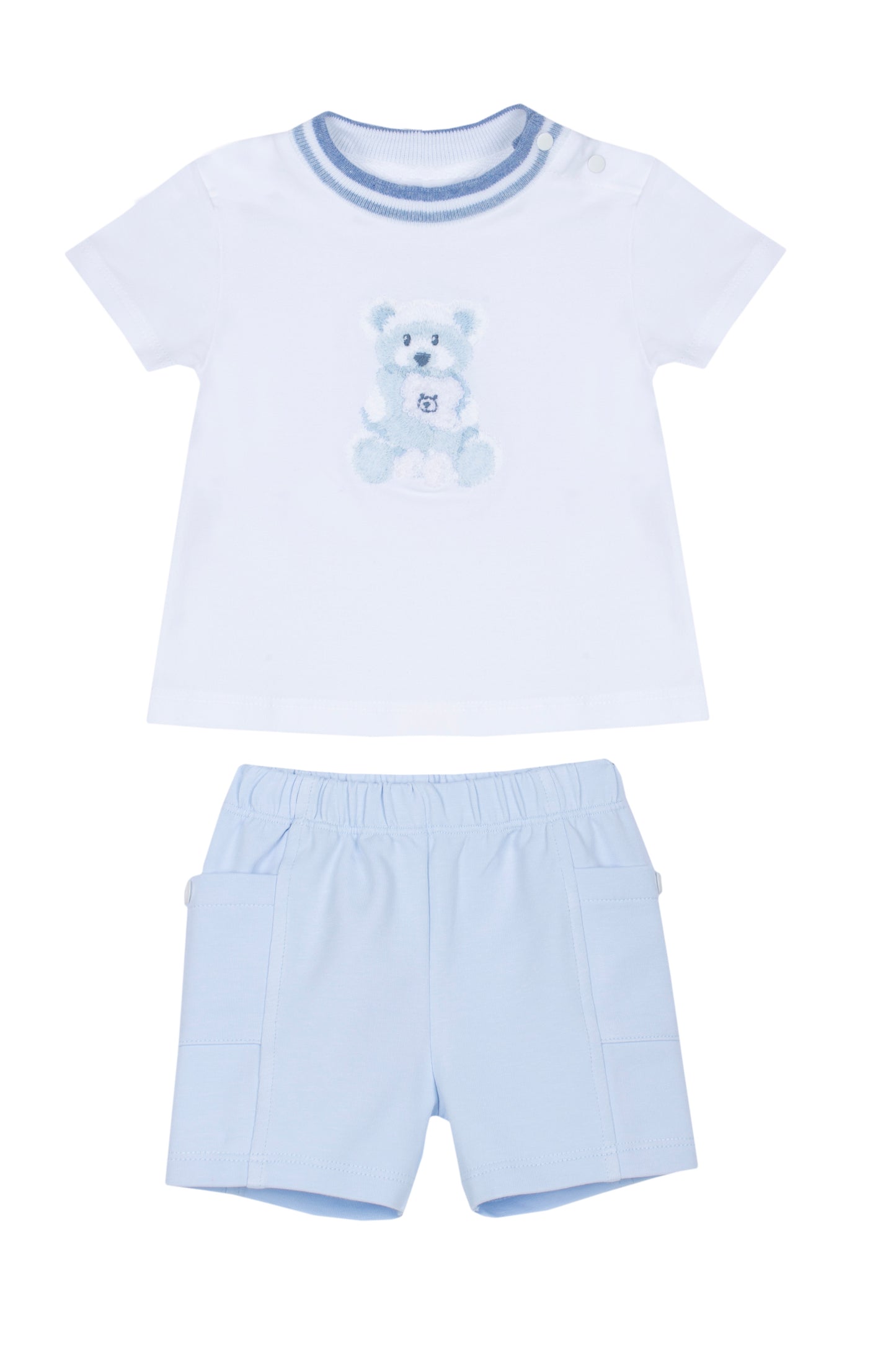 Patachou Baby Blue Teddy Shorts Set  | Blue Teddy Two Piece Set (6-24 Months)