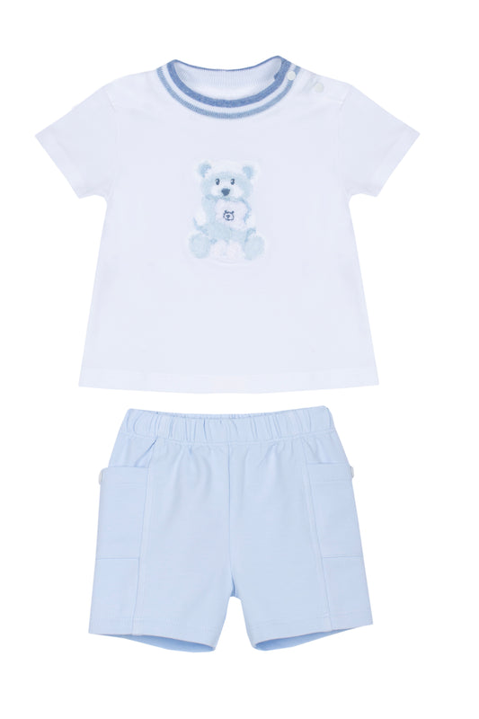 Patachou Baby Blue Teddy Shorts Set  | Blue Teddy Two Piece Set (6-24 Months)