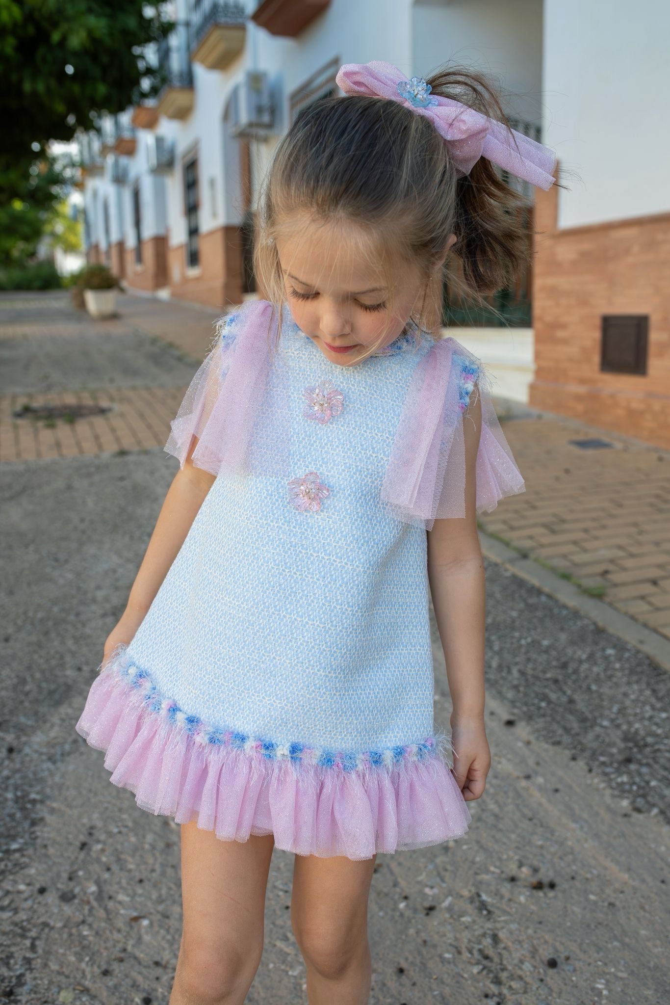 Naxos Girls Pastel Tweed Party Dress | Summer Tweed Collection Party Dress (2-8 Years)