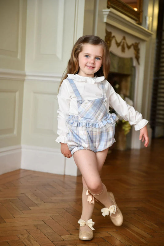 AW24 Babine Girls Blue/Silver Blouse and Romper Set