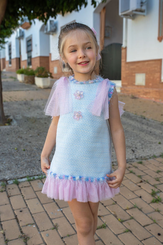 Naxos Girls Pastel Tweed Party Dress | Summer Tweed Collection Party Dress (2-8 Years)