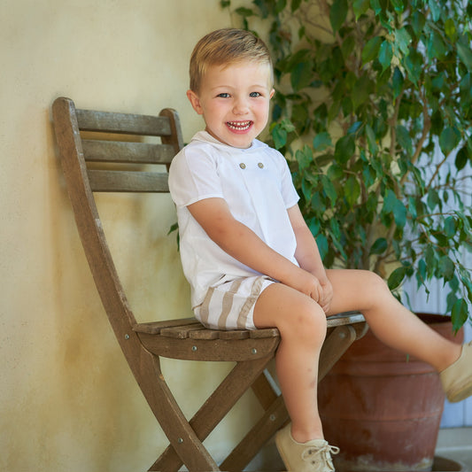 SS25 Rapife Classic Boys' Linen Shirt & Striped Shorts Set