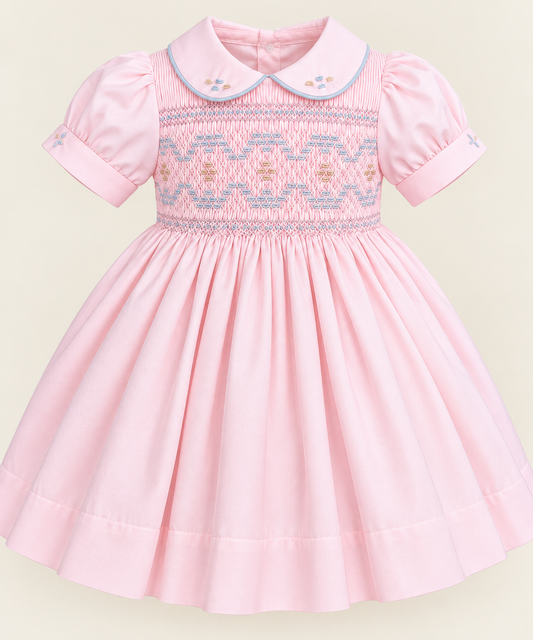 The Rosalie Dress -Pink & Blue Hand Smocked Girls Dress | 6m-6y