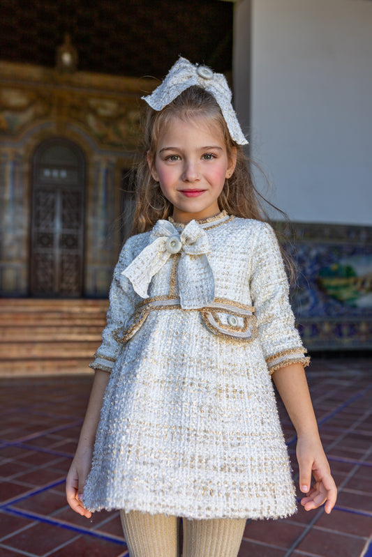 AW24 Naxos Girls Ivory/Gold Chanel Inspired Dress