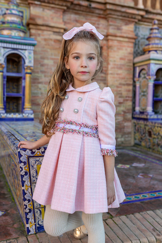 AW24 Naxos Girls Peach Tweed Dress