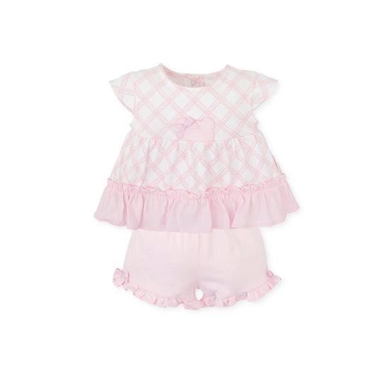 Tutto Piccolo Girls Pink & White Casual Shorts Set