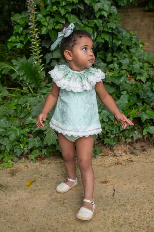 Naxos Girls Pastel Green Dress and Pants Set | Garden Party Summer Dress and Pants Set (2-4 Years)