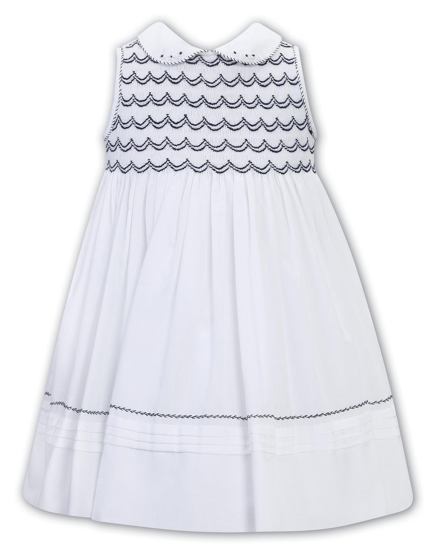Sarah Louise Smocked White and Navy Dress