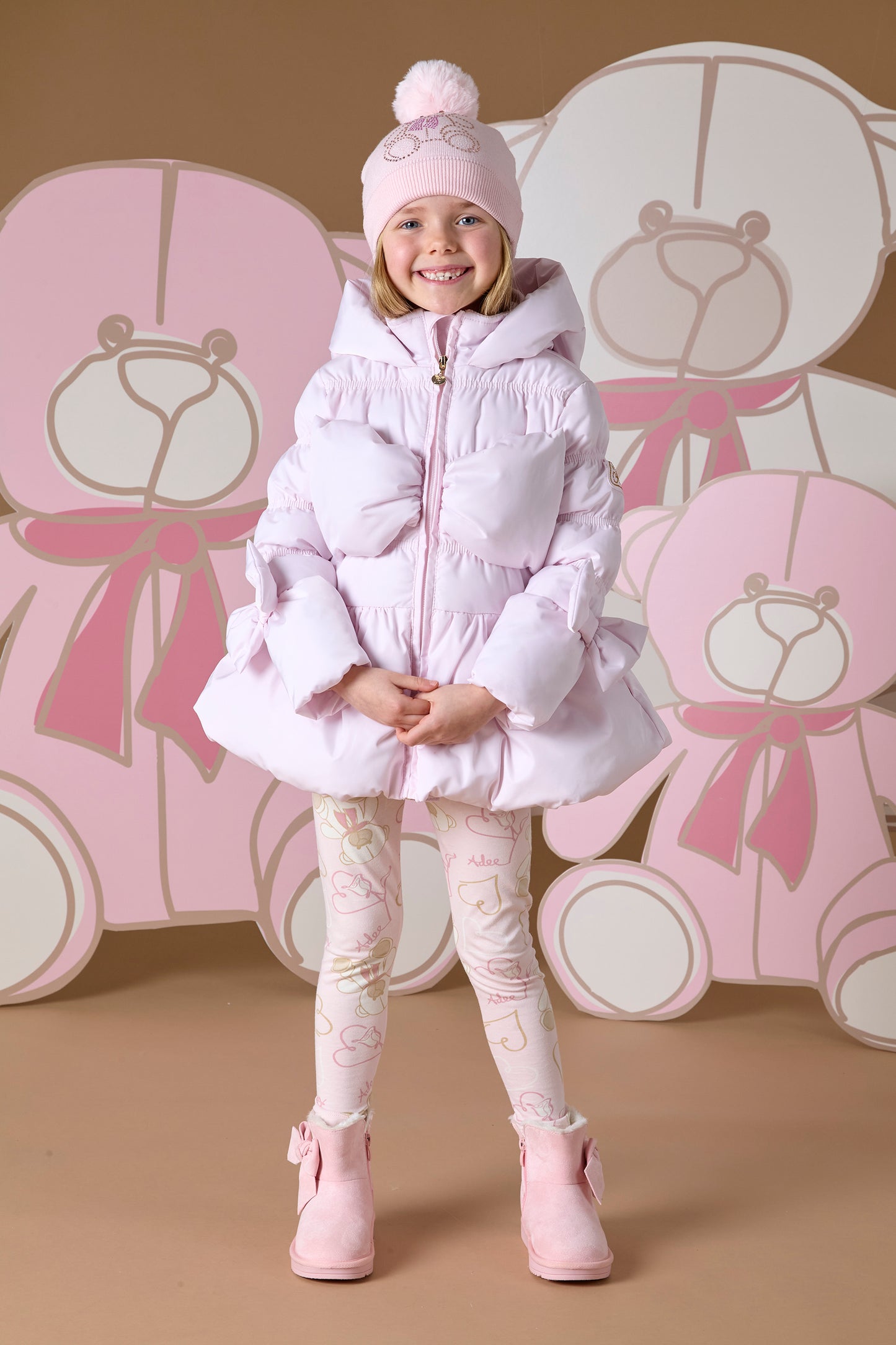 Adee 'RIHANON' Abstract Teddy Pink Bow Coat