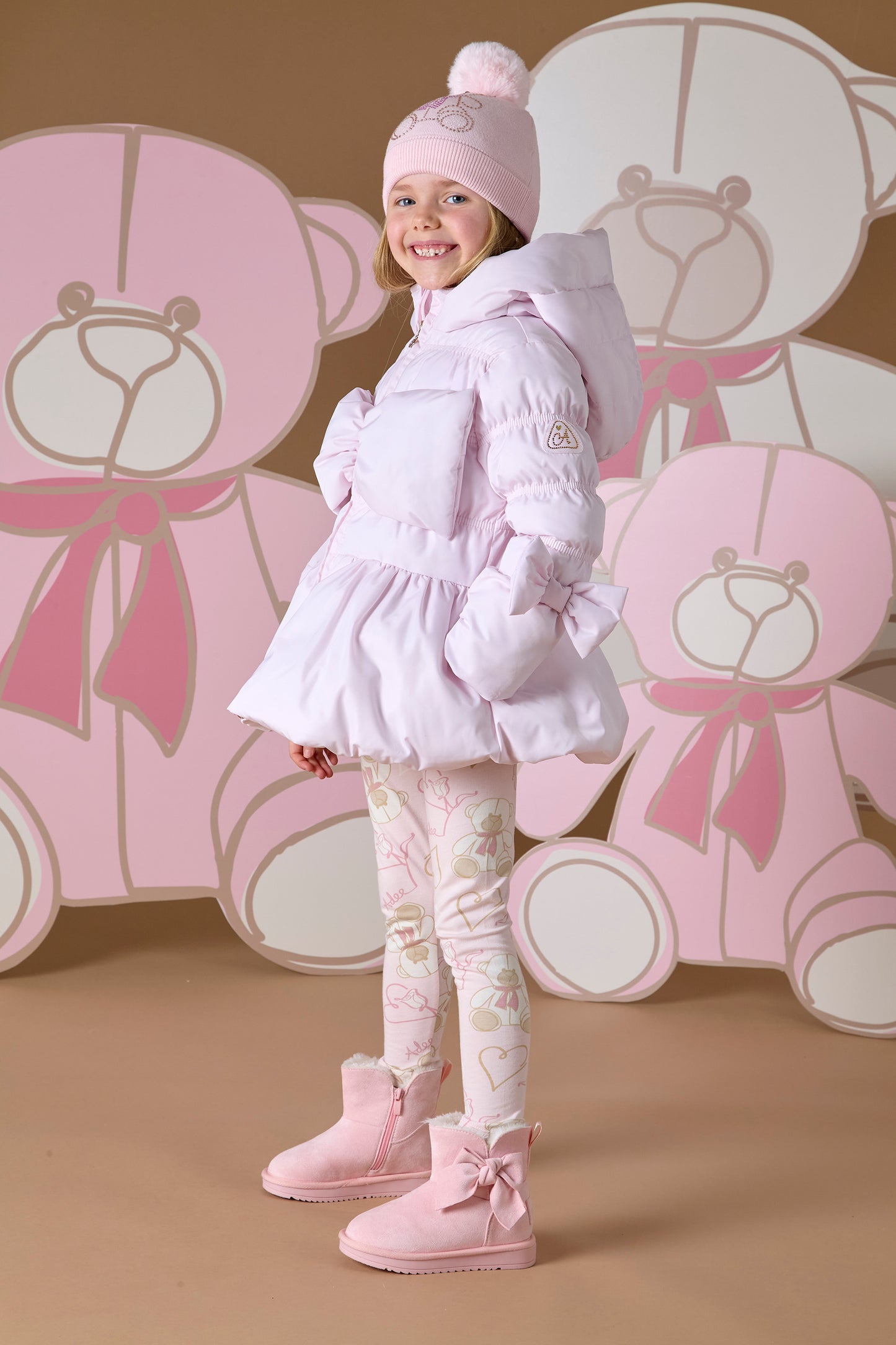 Adee 'RIHANON' Abstract Teddy Pink Bow Coat