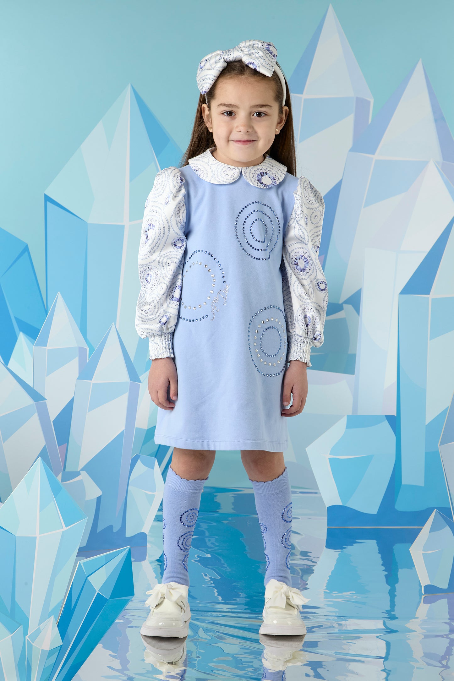 Adee 'PRYA' Adee On Ice Iced Blue Satin Printed Dress