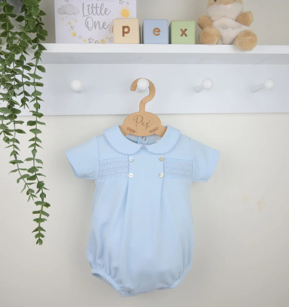 Pex Smocked Blue Romper | Newborn to 18-24M