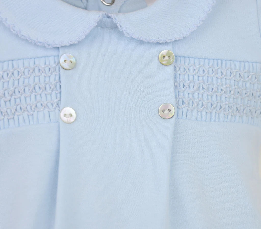 Pex Smocked Blue Romper | Newborn to 18-24M