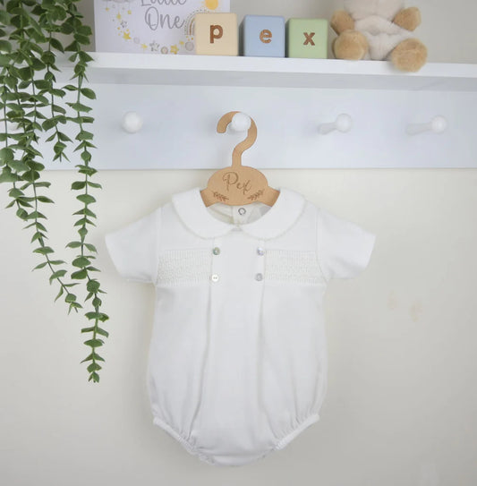 Pex Smocked Ivory Romper | Newborn to 18-24M