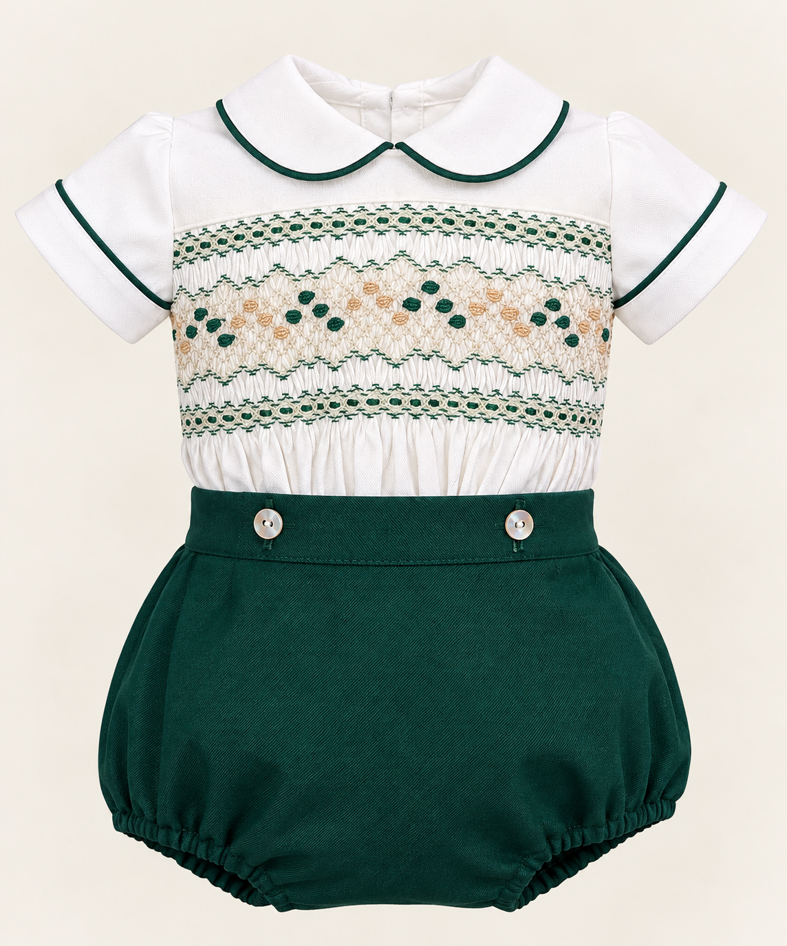 The Kensington Collection - Emerald Green & Camel Hand Smocked Boys Suit | 6m-3y