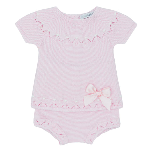 Blues Baby Girls Pink Knitted Two Piece Set