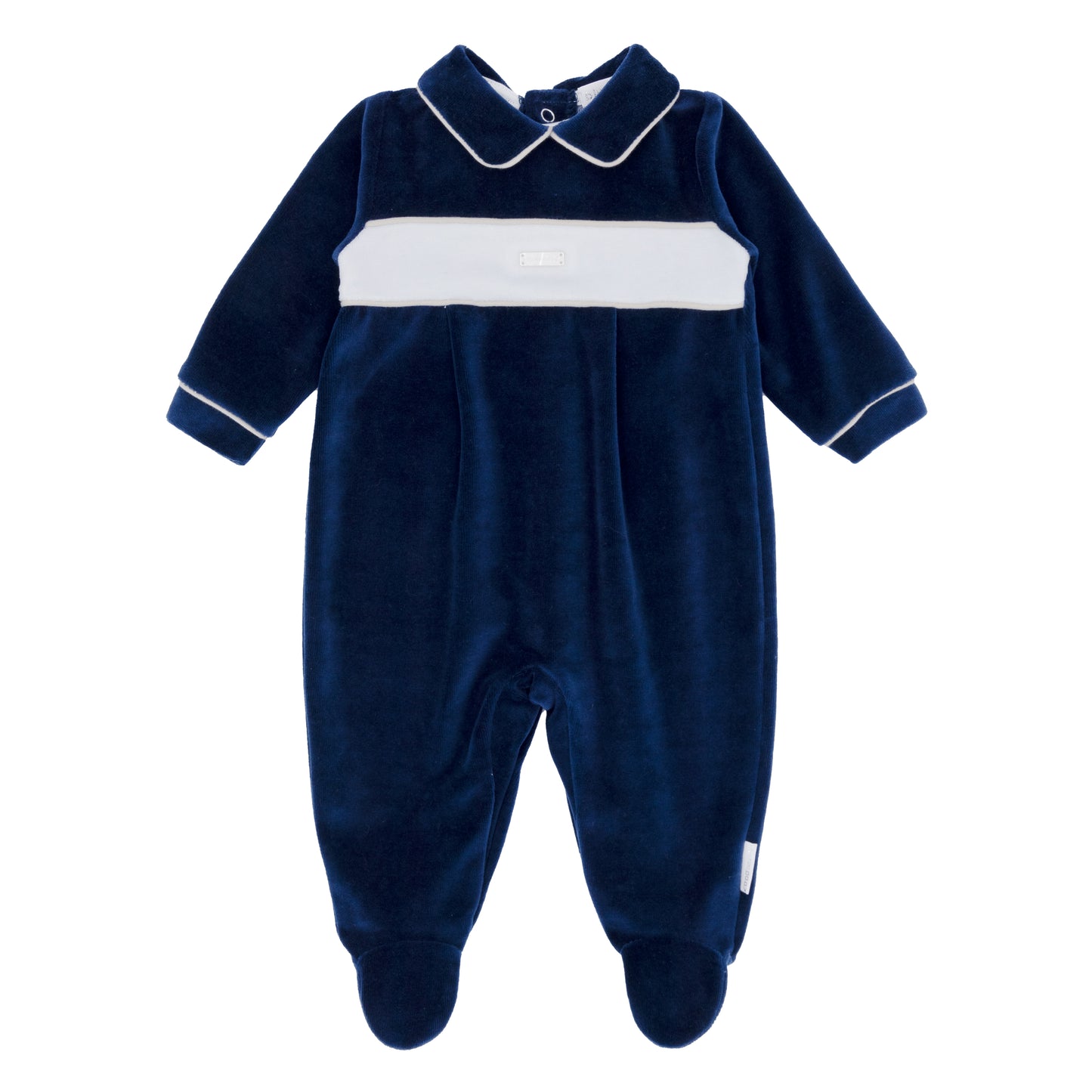 Blues Baby Boys Navy Velour Colour-Block Babygrow