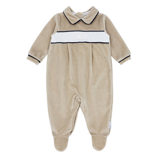 Blues Baby Boys Beige Velour Colour-Block Babygrow