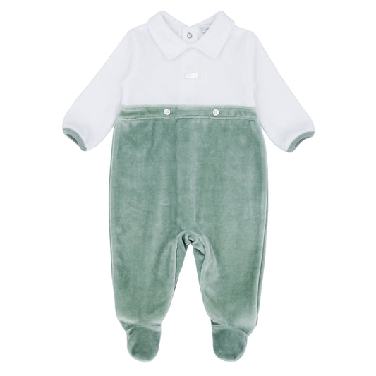 Blues Baby Boys Sage Velour Babygrow