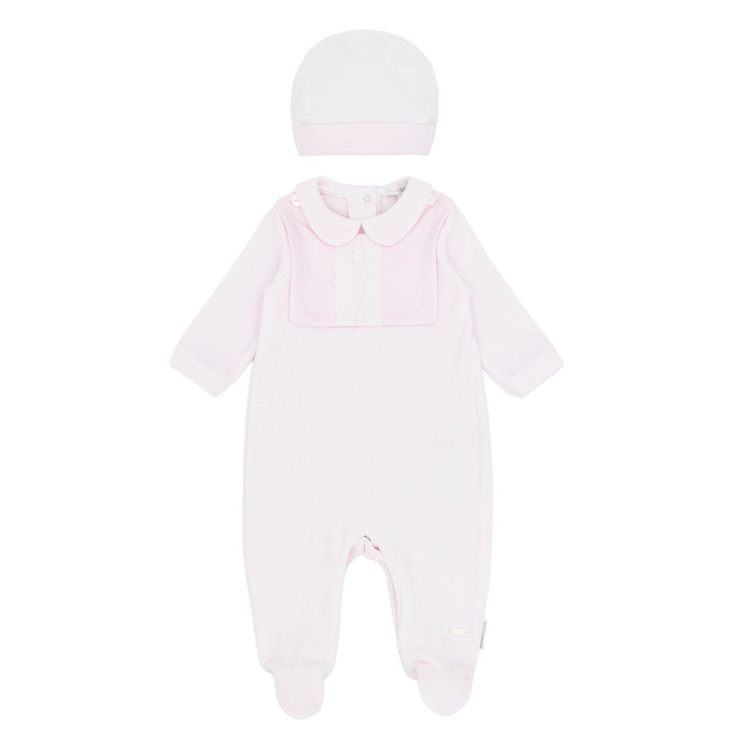 Blues Baby ‘Tivoli’ Girls Pink Velour All in One With Bib & Hat | Soft Pink (NB-12M)