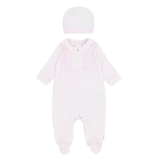 Blues Baby ‘Tivoli’ Girls Pink Velour All in One With Bib & Hat | Soft Pink (NB-12M)