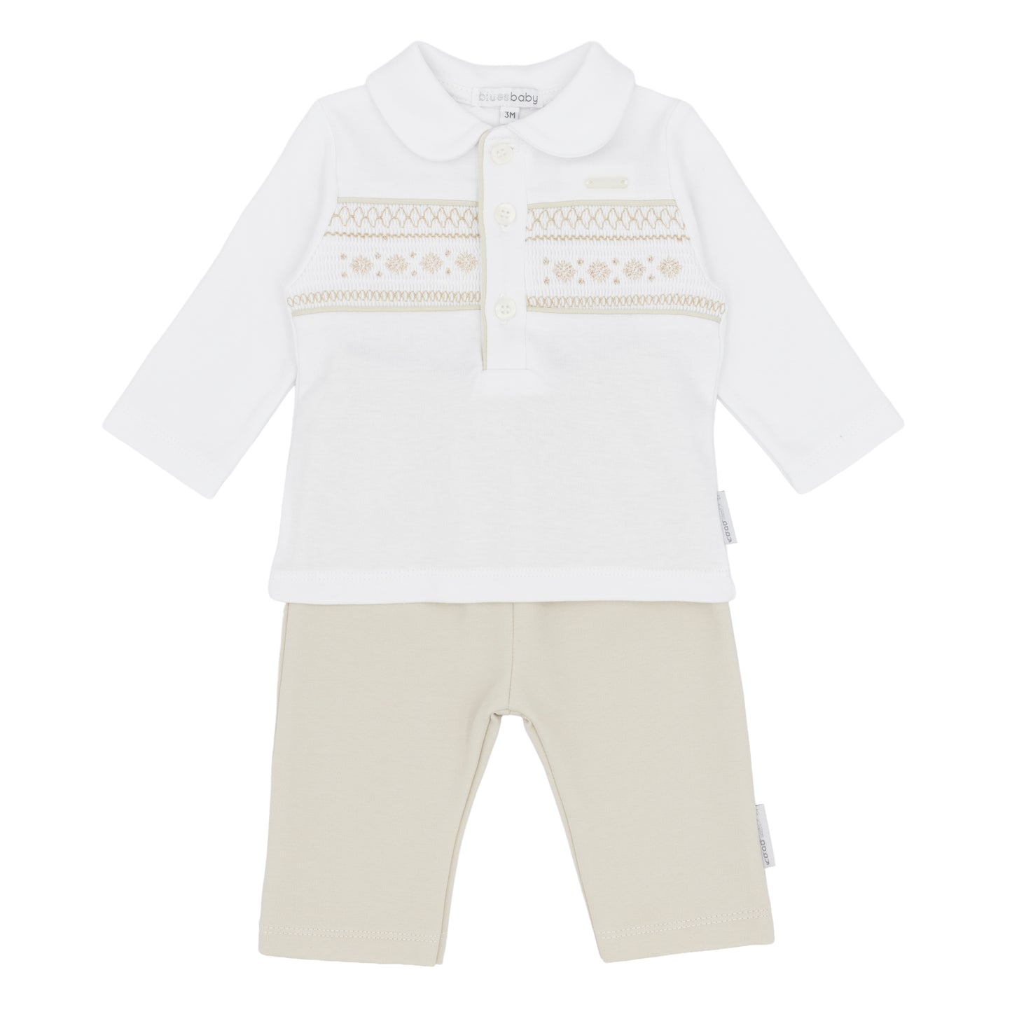 Blues Baby ‘Tivoli’ Boys White/Beige Two Piece Set| Soft Beige (12M-4Y)