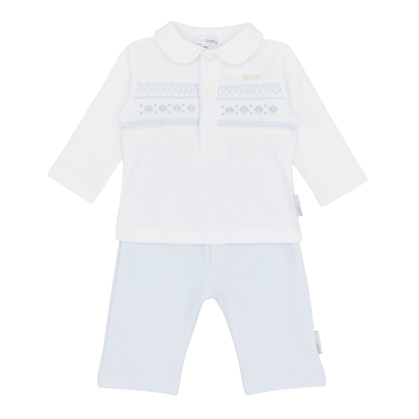Blues Baby ‘Tivoli’ Boys White/Blue Two Piece Set| Soft Blue (12M-4Y)