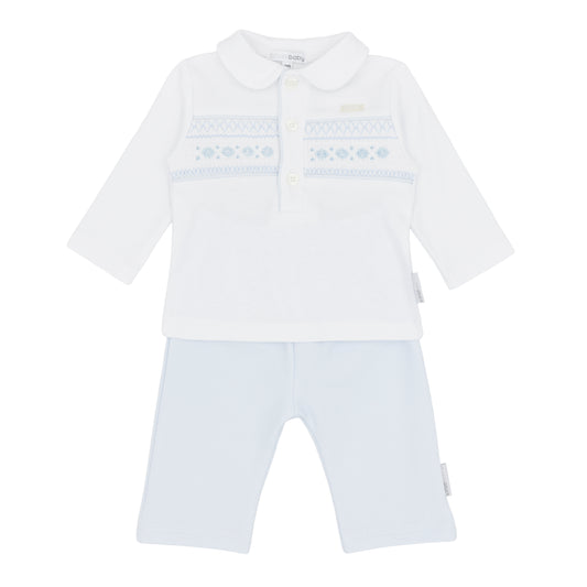 Blues Baby ‘Tivoli’ Boys White/Blue Two Piece Set| Soft Blue (12M-4Y)