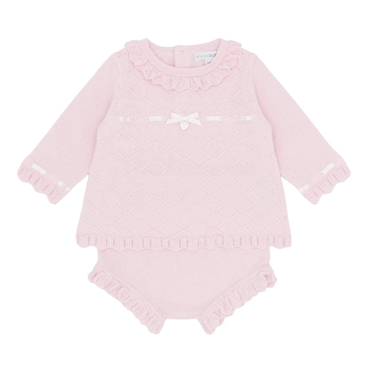 Blues Baby ‘Lovissa’ Girls Pink Knitted Jam Pant Set| Soft Pink(1M-24M)
