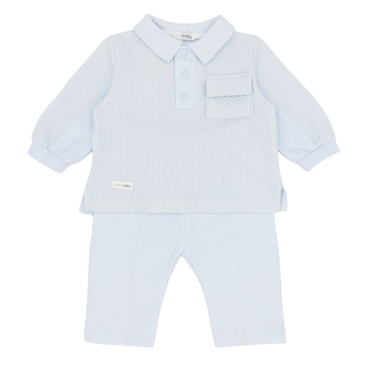 Blues Baby ‘Oslo’ Boys Blue Polo Set| Soft Blue 12M-4Y)