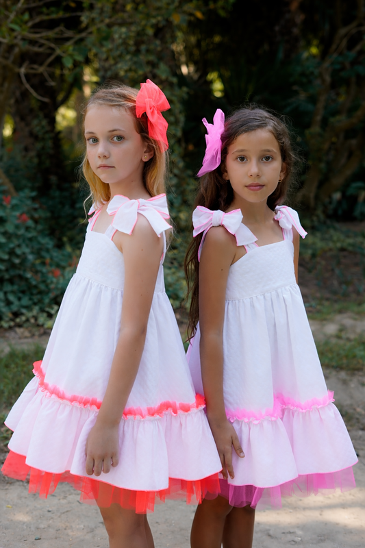 Babiné Neon Pink Girls Summer Dress | Spanish Traditional Outfit (2–8 Years) (Little Stars Exclusive ⭐️)